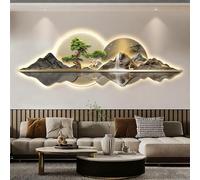 3D Wall Art with LED Light, Wall Hanging Art Decorations Lamp, Traditional Chinese Welcoming Pine Wall Hanging Art Decorations for Bedroom, Living Room(Gray B,120x40cm/47.2x15.7in)
