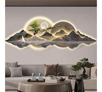 3D Wall Art with LED Light, Wall Hanging Art Decorations Lamp, Traditional Chinese Welcoming Pine Wall Hanging Art Decorations for Bedroom, Living Room(Gray C,150x50cm/59x19.7in)