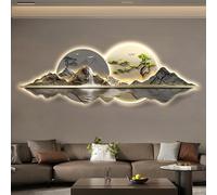 3D Wall Art with LED Light, Wall Hanging Art Decorations Lamp, Traditional Chinese Welcoming Pine Wall Hanging Art Decorations for Bedroom, Living Room(Gray F,150x50cm/59x19.7in)