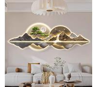 3D Wall Art with LED Light, Wall Hanging Art Decorations Lamp, Traditional Chinese Welcoming Pine Wall Hanging Art Decorations for Bedroom, Living Room(Gray A,120x40cm/47.2x15.7in)