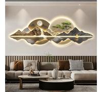 3D Wall Art with LED Light, Wall Hanging Art Decorations Lamp, Traditional Chinese Welcoming Pine Wall Hanging Art Decorations for Bedroom, Living Room(Gray E,120x40cm/47.2x15.7in)