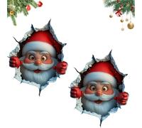 3D Wall-Breaking Santa Claus Sticker, 3D Peel Stick Santa Claus Reindeer Break-Through Wall Decal, Festive Home Door Window Decor for Xmas (2PCS-A)