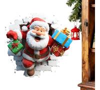 3D Wall-Breaking Santa Claus Wall Stickers, 3D Santa Claus Broken Wall Cartoon Design Christmas Decals | Festive Holiday Decoration For Home, Living Room, Bedroom, Bathroom, Kitchen, Offices & School