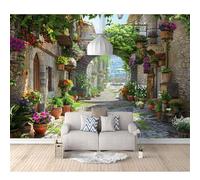 3D Wall Mural Self-adhesive Wallpaper Fairy tale town scenery flower streets 100x70cm Large Home Decor for Bedroom Indoor and Tv Background Art