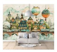 3D Wall Murals Self-adhesive Wallpaper Fairytale castle town hot air balloon 100x70cm Space Decor Paintings Paper Suitable for Tv Background Living Room and Bedroom Art