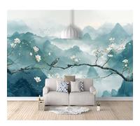 3D Wall Murals Self-adhesive Wallpaper Retro flowers, birds, plum blossoms, mountain fog scenery 100x70cm Space Decor Paintings Paper Suitable for Tv Background Living Room and Bedroom Art