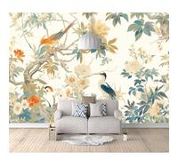 3D Wall Murals Self-adhesive Wallpaper Vintage tropical plant flowers and birds beige 100x70cm Space Decor Paintings Paper Suitable for Tv Background Living Room and Bedroom Art