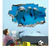 3D Wall Sticker Chambre Décor Chambre Décalque Dauphin Amovible Enfants Garçons Filles Mur Tatouage Bleu Océan Thème Décor Art Mural Papier Peint Fenêtre Stickers Muraux Peintures Murales