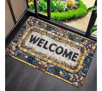3D Welcome Doormat with Decorative Flower and Stone Pattern - Washable Knitted Rectangular Mat Perfect for The Front door-50x80cm
