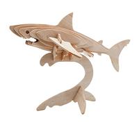 3D Wooden Animal Puzzle Wood Creative Artwork (028 Shark) | Builds imagination through realistic animal design in 3D puzzle assembly with cut parts and instructions