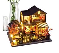 3D Wooden Puzzles for Adults - House Miniature Building Kit for Crafting Detailed Structures, Enhancing Creativity with LED Light Feature, Realistic Villa Model for Library Home Office Men Kids