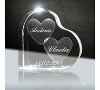 3Dglas Cristal Je t’Aime Cœurs 58 mm avec nom gravé au Laser | Cadeau témoignage d’Amour