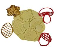3DKOUPE - Emporte-pièces Automne - Lot de 4 - Feuille, Champignon, Gland, Pomme de pin - Couleur au choix - Conçu et fabriqué en Europe