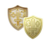 3DKOUPE - Emporte-pièces avec poussoir - Univers médiéval - 9 designs : Chateau, chevalier, dragon, épée, trésor, princesse, bouclier, magicien, tonneau - Fabriqué en France (Bouclier)