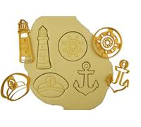 3DKOUPE - Lot de 4 - Phare, Ancre, Gouvernail, Casquette de capitaine - Pâtisserie créative