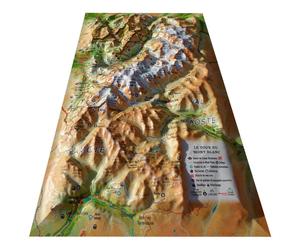 3DMAP - Pack Carte 3D Le Tour Du Mont-Blanc + Cadre petit format 29,5 cm x 19,5 - Carte 3D