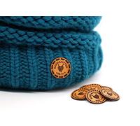 3DP Étiquette Handmade ronde en cuir - Hand Knitted with love - RO01 - Étiquettes en cuir rondes à coudre faites à la main (30 pièces - Texte personnalisé)