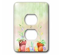 3dRose (6) 2 couvercles de prise (lsp_263592_6) 2 jolis pots de jardin floraux sur fond aquarelle