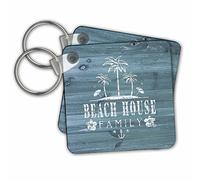 3dRose Beach House Porte-clés en bois naturel avec peinture blanche sur tableau bleu 6 cm
