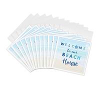 3dRose - Carte de vœux « Welcome to our Beach House » - Bleu turquoise - Océan et sable - (gc-368799-2)