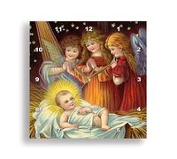 3dRose Horloge Murale Vintage en Aluminium Motif bébé Jésus et Trois Jeunes Anges 38 x 38 cm