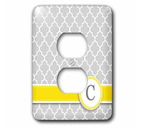 3dRose LLC lsp_154569_6 Votre nom personnel Lettre initiale C Monogrammé Gris Quatrefoil Motif Personnalisé Jaune Gris 2 Prise de Prise