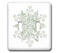 3drose LLC LSP 78365 2 Pretty Green fleurie Flocon de neige sur un fond blanc double interrupteur à bascule