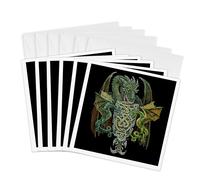 3dRose Lot de 6 cartes de vœux - Dragons avec bouclier et ornements celtiques dans le noir - 15,2 x 15,2 cm (gc_280169_1)