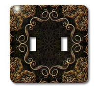 3dRose Lsp_113827_2 Interrupteur à bascule double Motif doré sur fond marron chocolat foncé