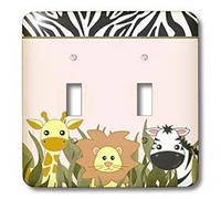 3dRose lsp_128532_2 Cute Baby Jungle Animals on Pink Girafe Lion Zebra Double Interrupteur à bascule