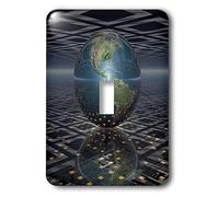 3dRose Lsp_20511_1 Terre Horizons Surréaliste Scène de Reflexion Globe Reposant Sur la Carte Ordinateur Interrupteur à Bascule Simple