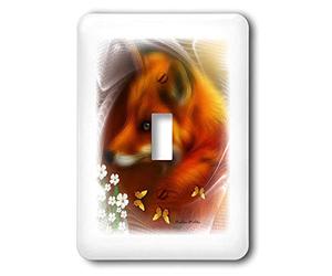 3dRose Lsp_23399_1 Interrupteur à bascule avec renard rouge et papillons Blanc