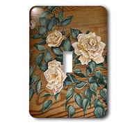 3dRose LSP_44365_1 White Tea Roses and Leaves on Oak Background Interrupteur à baïonnette, Blanc