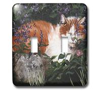 3dRose lsp_44381_2 "Orange And White Cat Sleeping In A Flower Garden Behind A Rock Interrupteur à baïonnette, blanc