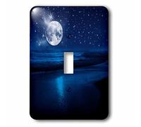 3dRose Lsp_79424_1 Pleine lune brille dans un ciel étoilé sur la plage où l'océan rencontre la terre. Interrupteur à bascule unique.
