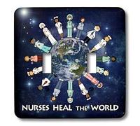 3dRose lsp_79459_2 Guérir la planète mondiale Terre avec des infirmières et infirmières de toutes les cultures autour du globe Double interrupteur à bascule