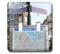 3dRose lsp_82314_2 Pays-Bas, Hollande du Sud, Amsterdam, Street Map - Eu20 Jen0182 - Jim Engelbrecht - Interrupteur à bascule double - Multicolore