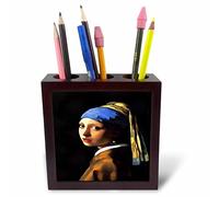 3drose PH 245539 1 12,7 cm "Fille avec une perle Boucles d'oreilles après Johannes Vermeer" Tile porte-stylo