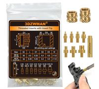 3DZWMAN #6-32 Inserts filetés pour les pièces d'impression 3D en plastique | 100 pièces d’écrous moletés en laiton UNC avec 7 pannes à souder et adaptateur(50x #6-32x4x5,33 et 50x #6-32x6,35x5,33)