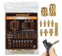 3DZWMAN M2 Inserts filetés pour les pièces d'impression 3D en plastique | 100 pièces Écrous moletés en laiton métrique avec 7 pannes à souder et adaptateur(50 pièces M2x3x3,5 et 50 pièces M2x6x3,5)