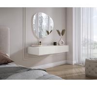 3E 3xE living.com Coiffeuse Suspendue avec Deux tiroirs, façade rainurée - Blanc, 100 x 40 x 16 cm