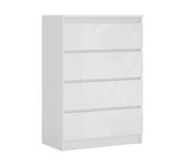 3E 3xE living.com Commode 4 tiroirs 70 cm, Couleur : Blanc Mat/Blanc Brillant, L : 70 cm, P : 40 cm, H : 97 cm,