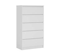 3E 3xE living.com Commode 5 tiroirs 70 cm, Couleur : Blanc Mat, L : 70 cm, P : 39 cm, H : 124 cm