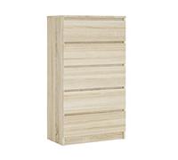 3E 3xE living.com Commode 5 tiroirs 70 cm, Couleur : Chêne Sonoma, L : 70 cm, P : 39 cm, H : 124 cm