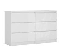 3E 3xE living.com Commode 6 tiroirs 120 cm, Couleur : Blanc Mat/Blanc Brillant, L : 120 cm, P : 39 cm, H : 79 cm