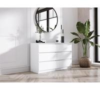 3E 3xE living.com Commode 6 tiroirs 120 cm, Couleur : Blanc Mat, L : 120 cm, P : 39 cm, H : 79 cm
