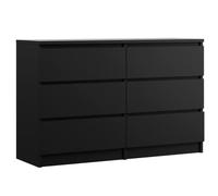3E 3xE living.com Commode 6 tiroirs 120 cm, Couleur : Noir Mat, L : 120 cm, P : 39 cm, H : 79 cm
