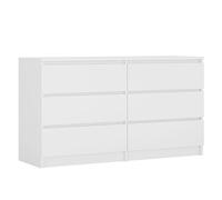 3E 3xE living.com Commode 6 tiroirs 138 cm, Couleur : Blanc Mat, L : 138 cm, P : 39 cm, H : 79 cm