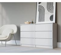 3E 3xE living.com Commode 6 tiroirs 140 cm, Blanche, D : 140 x 38 x 78 cm.