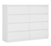 3E 3xE living.com Commode 8 tiroirs 120 cm, Couleur : Blanc Mat, L : 120 cm, P : 39 cm, H : 102 cm,